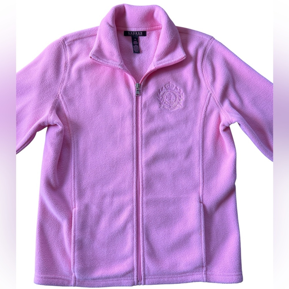 Lauren Ralph Lauren Women’s Pink Fleece w/ Logo Crest Zip Up Jacket Size Medium